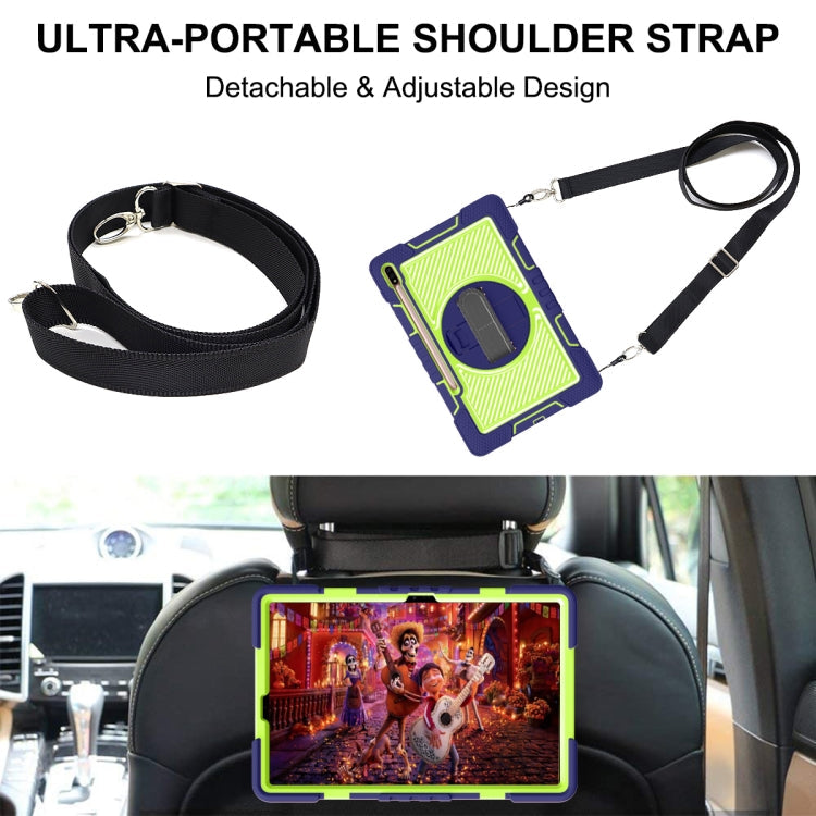 360 Degree Rotation Contrast Color Shockproof Silicone + PC Case with Holder & Hand Grip Strap & Shoulder Strap, For Samsung Galaxy Tab S7 FE T730 / T735