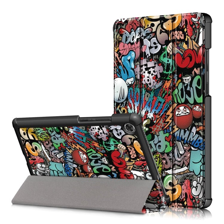 For Lenovo Tab M8 Coloured Drawing Pattern Horizontal Deformation Flip Leather Case with Three-folding Holder, Graffiti, Apricot Flower, Butterfly, Galaxy, Big Eye