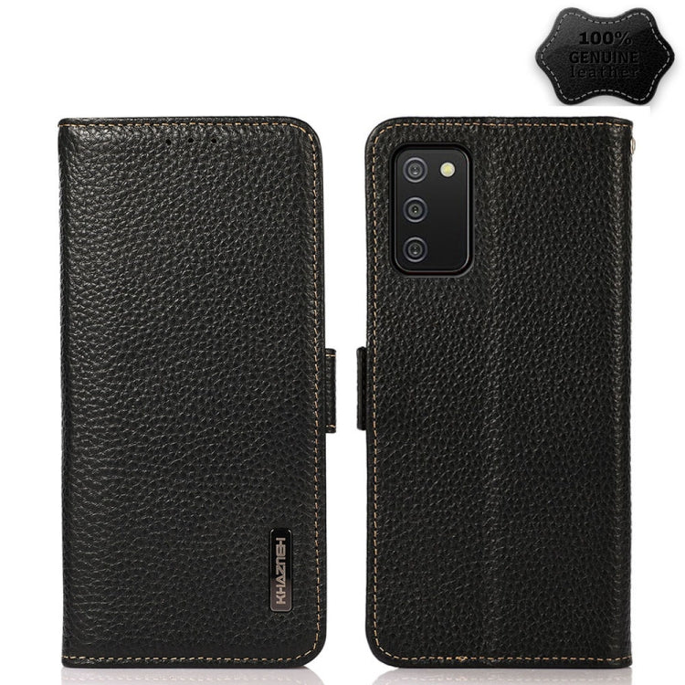 KHAZNEH Side-Magnetic Litchi Genuine Leather RFID Phone Case, For Samsung Galaxy A02s EU Version, For Samsung Galaxy A02s Global Version, For Samsung Galaxy A03s 166mm Version, For Samsung Galaxy A12 5G, For Samsung Galaxy A22 4G...