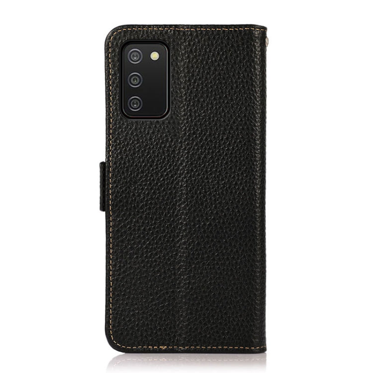 KHAZNEH Side-Magnetic Litchi Genuine Leather RFID Phone Case, For Samsung Galaxy A02s EU Version, For Samsung Galaxy A02s Global Version, For Samsung Galaxy A03s 166mm Version, For Samsung Galaxy A12 5G, For Samsung Galaxy A22 4G...