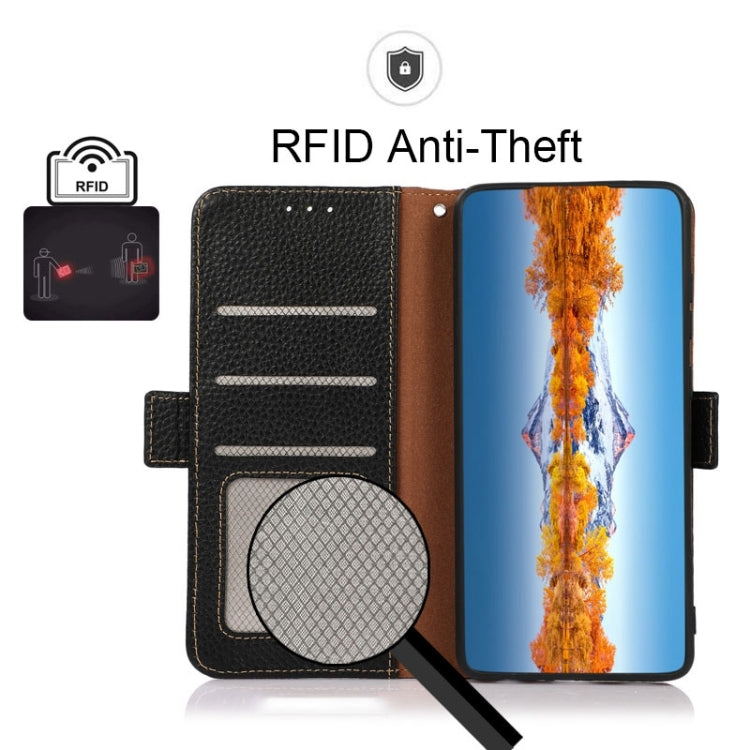 KHAZNEH Side-Magnetic Litchi Genuine Leather RFID Case, For iPhone 13 mini, For iPhone 13, For iPhone 13 Pro, For iPhone 13 Pro Max, For iPhone 12 mini, For iPhone 12 / 12 Pro