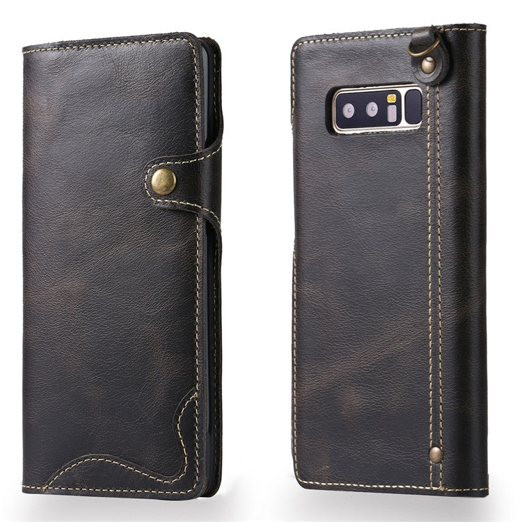 Denior Oil Wax Cowhide Magnetic Button Horizontal Flip Leather Case with Card Slots & Wallet, For iPhone XR, For Galaxy S8 Plus, For iPhone XS Max, For Galaxy S9, For Galaxy S9 Plus, For Galaxy Note 8