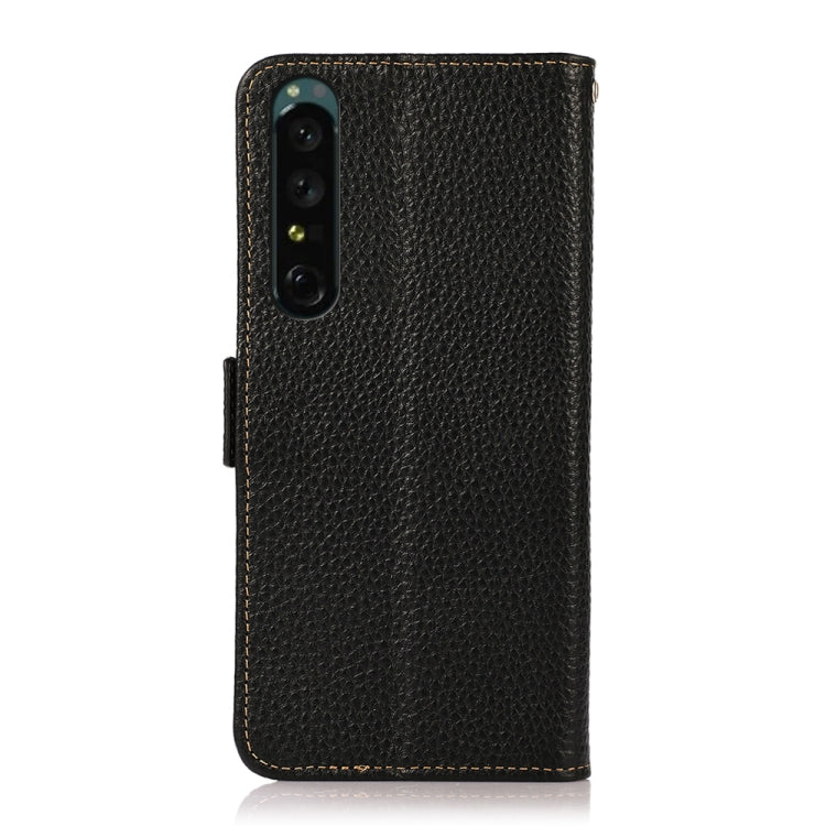KHAZNEH Side-Magnetic Litchi Genuine Leather RFID Phone Case, For Sony Xperia 1 IV
