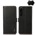 KHAZNEH Side-Magnetic Litchi Genuine Leather RFID Phone Case, For Sony Xperia 1 IV