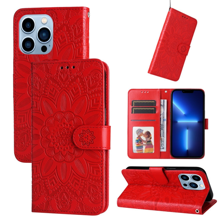 Embossed Sunflower Leather Phone Case, For iPhone 13 mini, For iPhone 13, For iPhone 13 Pro, For iPhone 13 Pro Max