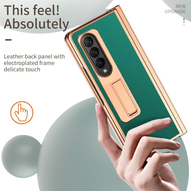 Litchi Texture Leather Hinged Electroplated Phone Case with Pen, For Samsung Galaxy Z Fold4
