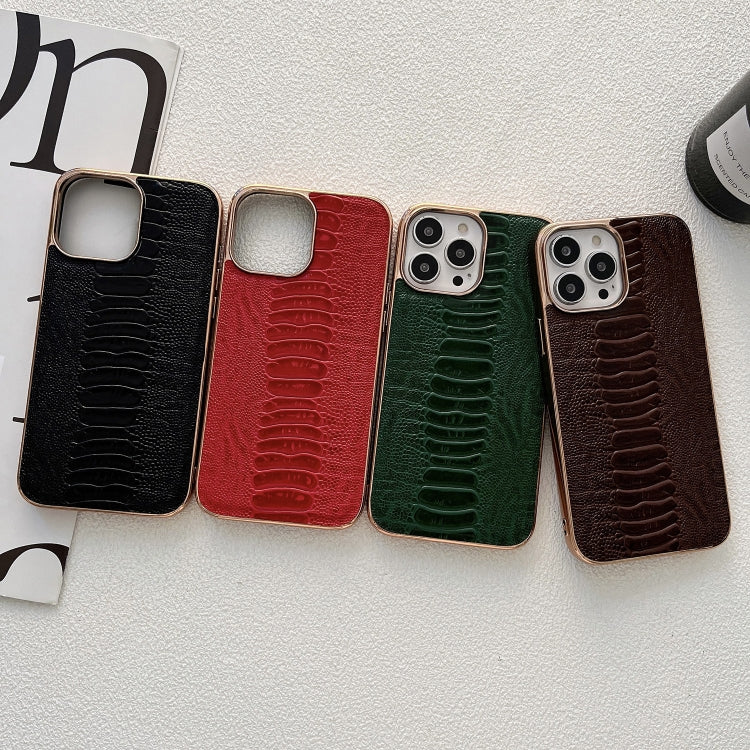 Genuine Leather Pinshang Series Nano Electroplating Phone Case, For iPhone 14, For iPhone 14 Plus, For iPhone 14 Pro, For iPhone 14 Pro Max, For iPhone 13, For iPhone 13 Pro