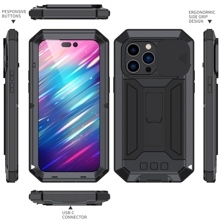 For iPhone 14 Pro R-JUST Shockproof Life Waterproof Dust-proof Case(Black)