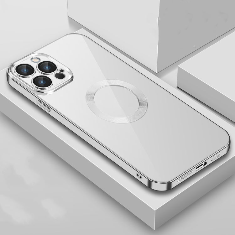 For iPhone 14 Plus 9D Plated Lens Film Clear Phone Case (Silver)