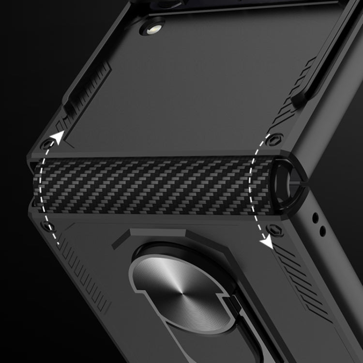 GKK Carbon Brazing Pattern Shockproof Armor PC Phone Case with Ring Holder, For Samsung Galaxy Z Flip4
