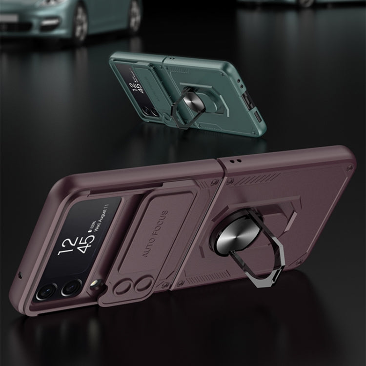 GKK Carbon Brazing Pattern Shockproof Armor PC Phone Case with Ring Holder, For Samsung Galaxy Z Flip4