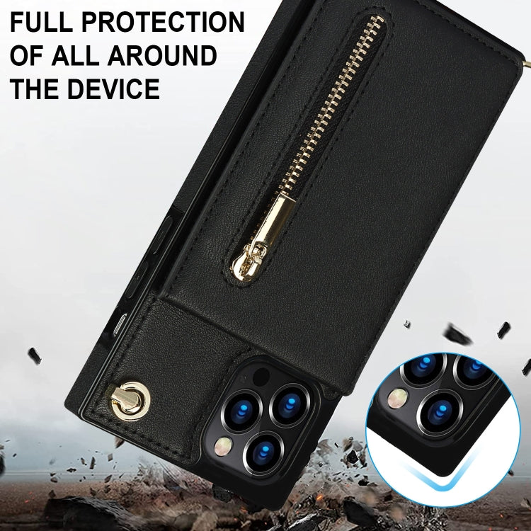 Cross-body Zipper Square Phone Case with Holder, For iPhone 14, For iPhone 14 Plus, For iPhone 14 Pro, For iPhone 14 Pro Max