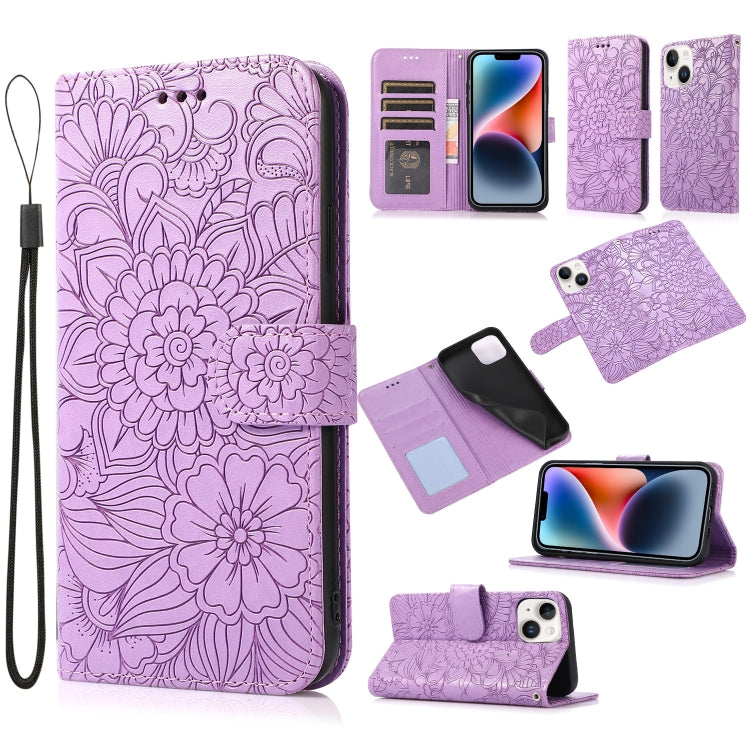 Skin Feel Embossed Sunflower Horizontal Leather Case, For iPhone 13, For iPhone 13 mini, For iPhone 13 Pro, For iPhone 13 Pro Max