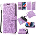Skin Feel Embossed Sunflower Horizontal Leather Case, For iPhone 14, For iPhone 14 Plus, For iPhone 14 Pro, For iPhone 14 Pro Max