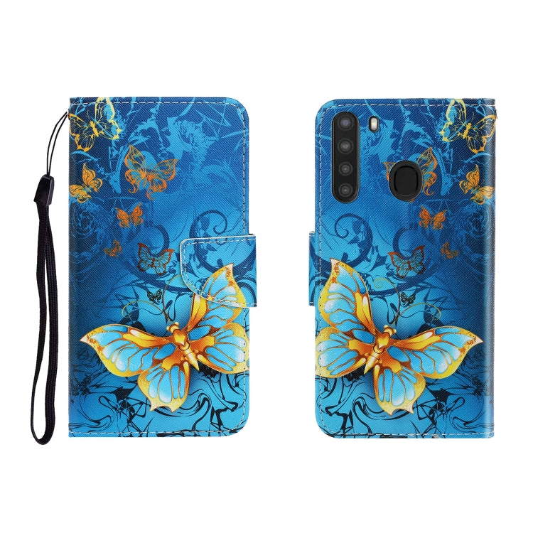 Colored Drawing Horizontal Flip Leather Case with Holder & Card Slot & Wallet, For Galaxy A21