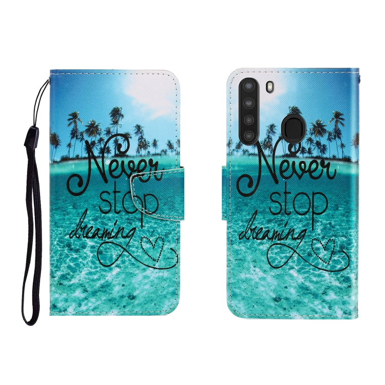 Colored Drawing Horizontal Flip Leather Case with Holder & Card Slot & Wallet, For Galaxy A21