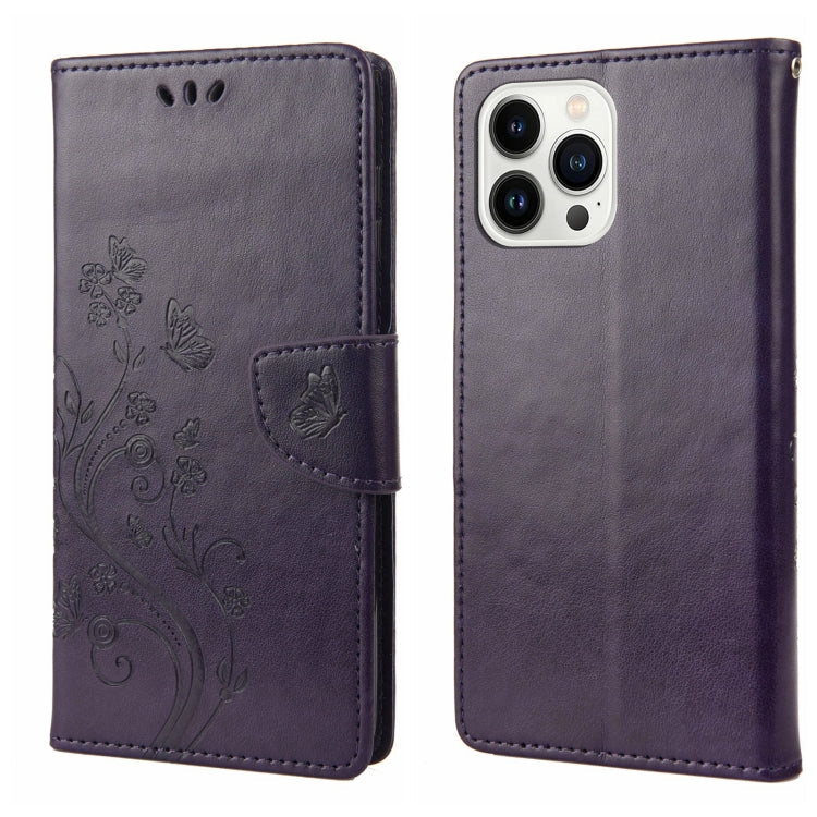 Butterfly Flower Pattern Flip Leather Phone Case, For iPhone 14, For iPhone 14 Plus, For iPhone 14 Pro