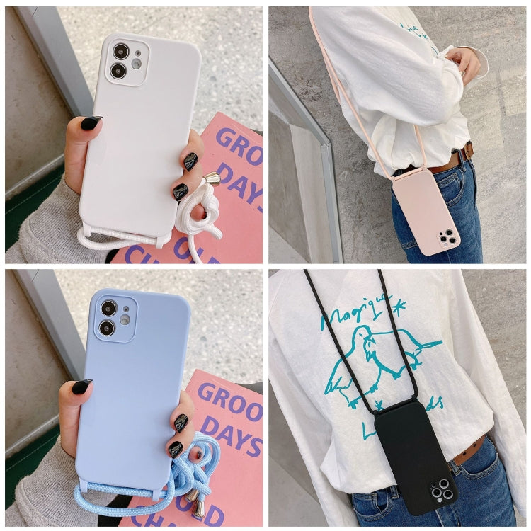 For iPhone 13 Crossbody Lanyard Liquid Silicone Case(Clover Green)
