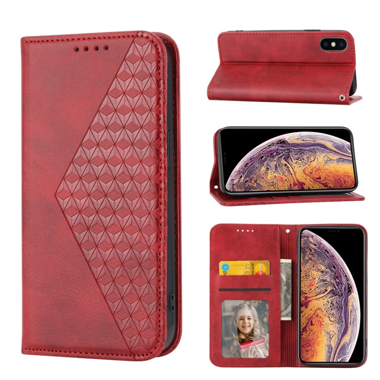 Cubic Grid Calf Texture Magnetic Closure Leather Phone Case, For iPhone 11 Pro, For iPhone 11 Pro Max, For iPhone X / XS, For iPhone XR