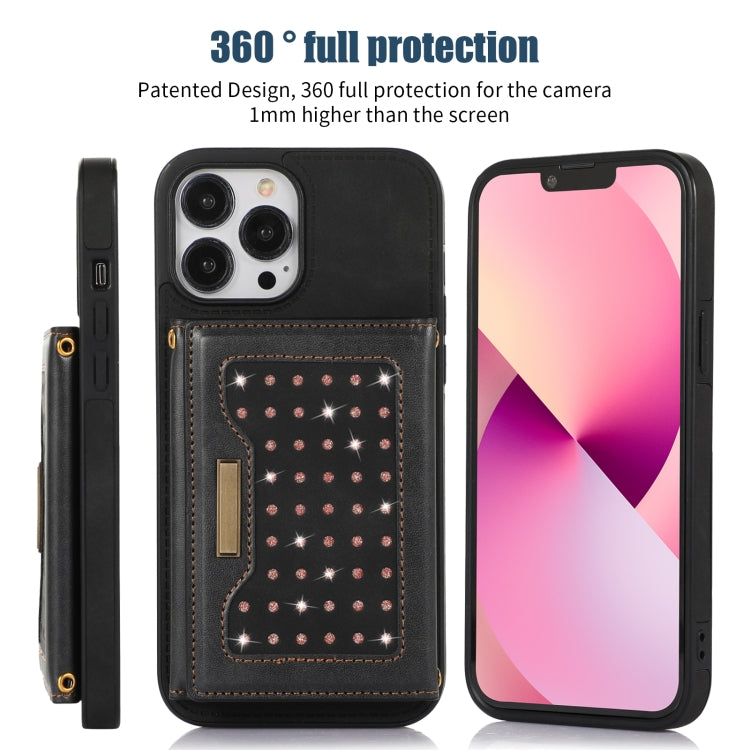 Three-fold RFID Leather Phone Case with Lanyard, For iPhone 13 Pro Max, For iPhone 14, For iPhone 14 Plus, For iPhone 14 Pro