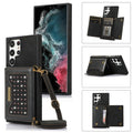 Three-fold RFID Leather Phone Case with Lanyard, For Samsung Galaxy S22 Ultra, For iPhone 12 Pro