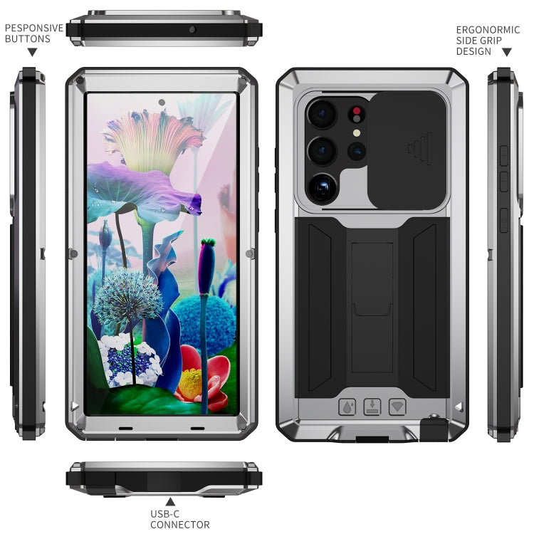 For Samsung Galaxy S23 Ultra 5G R-JUST Sliding Camera Design Life Waterproof Dustproof Shockproof Phone Case(Silver)