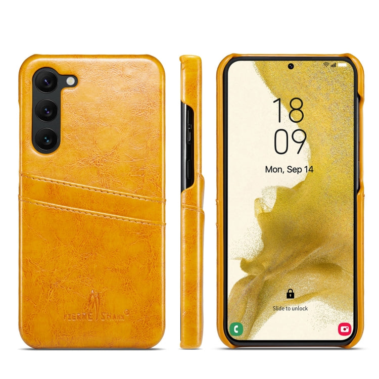 Fierre Shann Oil Wax Texture Leather Phone Case with Card Slots, For Samsung Galaxy S23 5G, For Samsung Galaxy S23+ 5G, For Samsung Galaxy S23 Ultra 5G