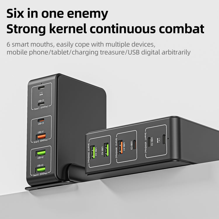 818H 120W Type-C + USB 6-Ports Desktop Fast Charger, Plug Type:EU Plug(Black)