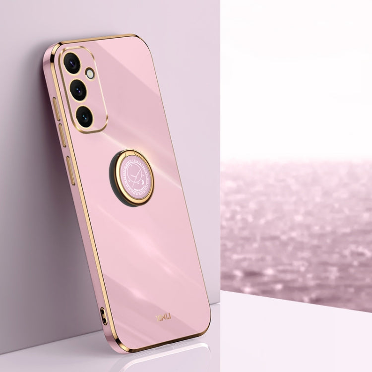 For Samsung Galaxy A34 5G XINLI Straight Edge 6D Electroplate TPU Phone Case with Ring Holder(Cherry Purple)