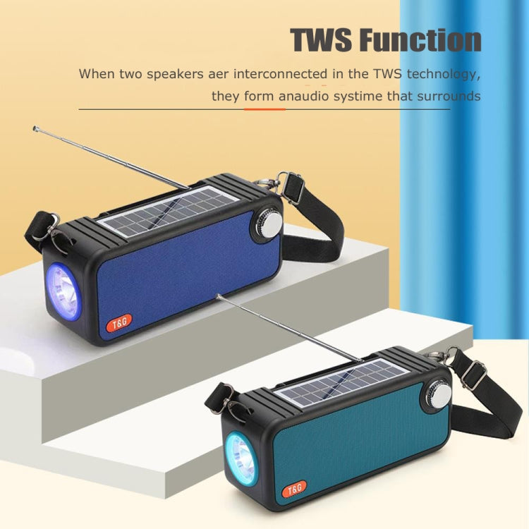 T&G TG637 Outdoor Portable Solar Power Wireless Bluetooth Speaker with FM / Flashlight / TF Card Slot(Peacock Blue)