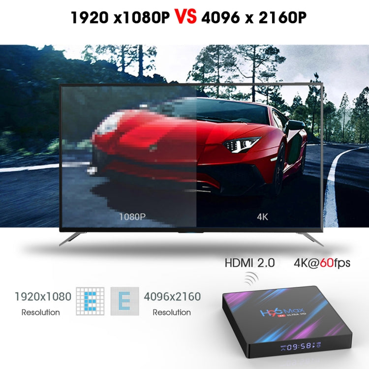 H96 Max-3318 4K Ultra HD Android TV Box with Remote Controller, Android 10.0, RK3318 Quad-Core 64bit Cortex-A53, 2GB+16GB, Support TF Card / USBx2 / AV / Ethernet, Plug Specification:UK Plug