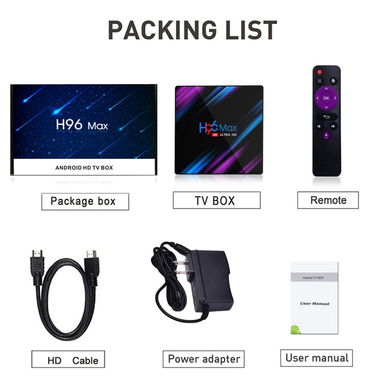 H96 Max-3318 4K Ultra HD Android TV Box with Remote Controller, Android 10.0, RK3318 Quad-Core 64bit Cortex-A53, 2GB+16GB, Support TF Card / USBx2 / AV / Ethernet, Plug Specification:UK Plug