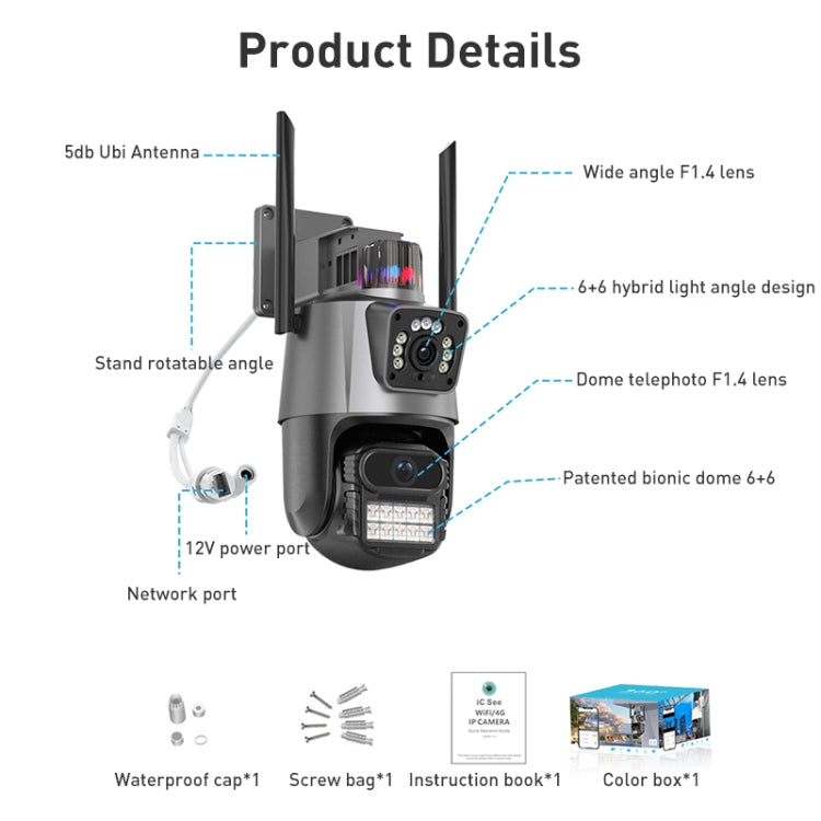 QX81 Humanoid Recognition AI Alarm WIFI Spherical Dual 2MP IP Camera, Plug:UK Plug