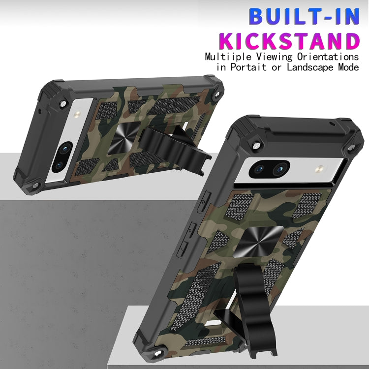 For Google Pixel 7a Camouflage Armor Kickstand TPU  PC Magnetic Phone Case(Navy Blue)