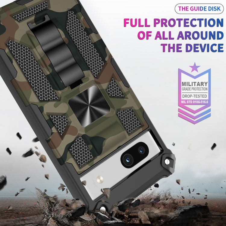 For Google Pixel 7a Camouflage Armor Kickstand TPU  PC Magnetic Phone Case(Navy Blue)