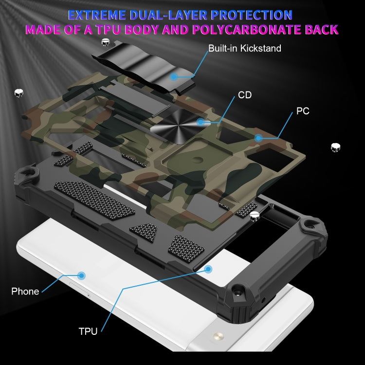 For Google Pixel 7a Camouflage Armor Kickstand TPU  PC Magnetic Phone Case(Mint Green)