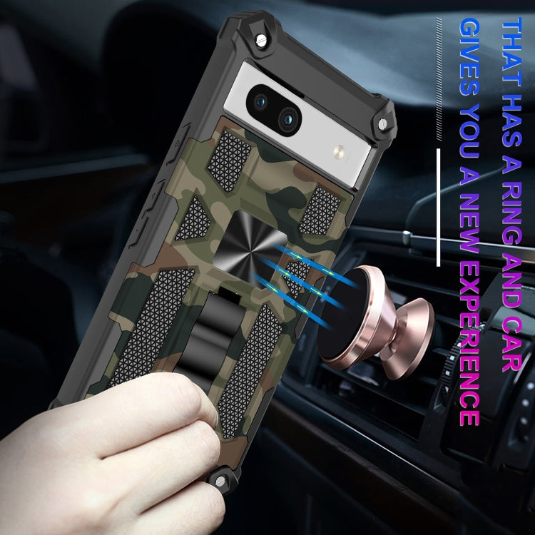 For Google Pixel 7a Camouflage Armor Kickstand TPU  PC Magnetic Phone Case(Navy Blue)