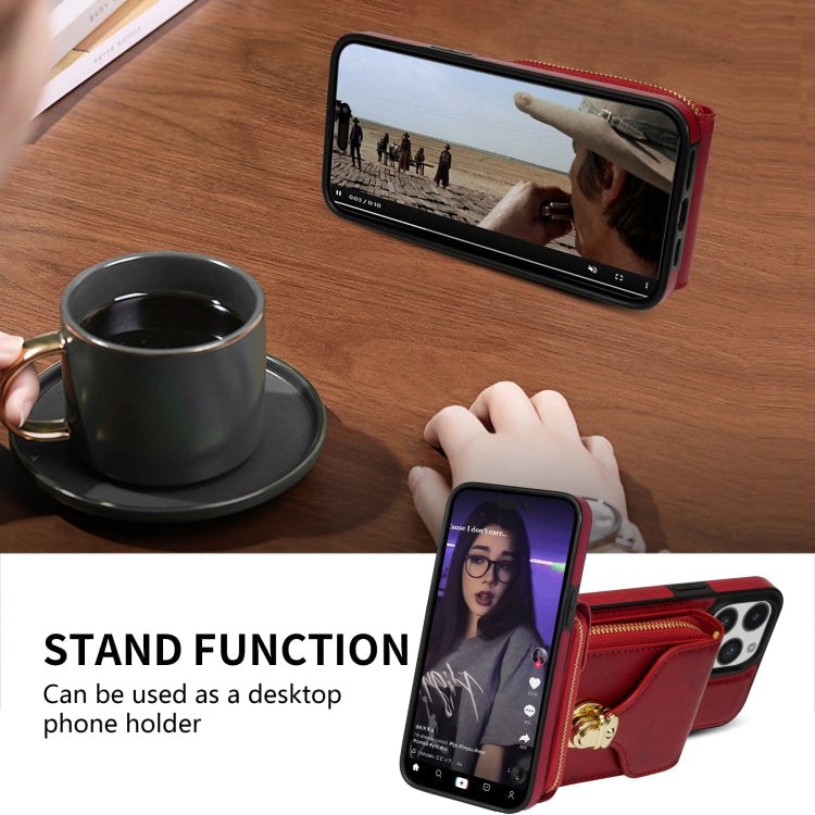 For iPhone 11 Zipper Hardware Card Wallet Phone Case(Red)