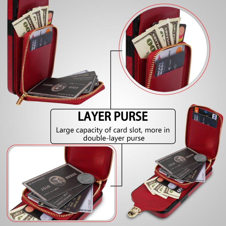 For iPhone 11 Zipper Hardware Card Wallet Phone Case(Red)