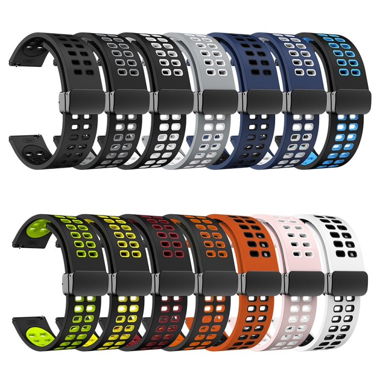 22mm Double-row Hole Folding Black Buckle Two-color Silicone Watch Band(Black Yellow)