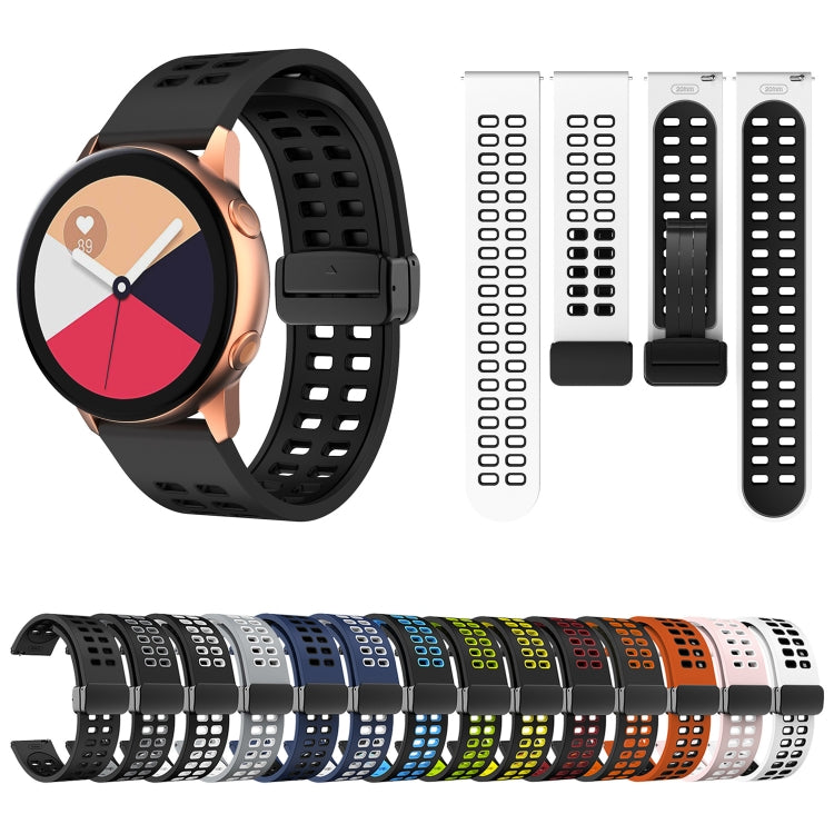 22mm Double-row Hole Folding Black Buckle Two-color Silicone Watch Band(Black Yellow)
