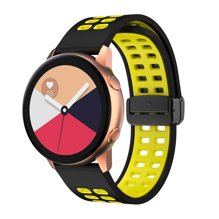 22mm Double-row Hole Folding Black Buckle Two-color Silicone Watch Band(Black Yellow)