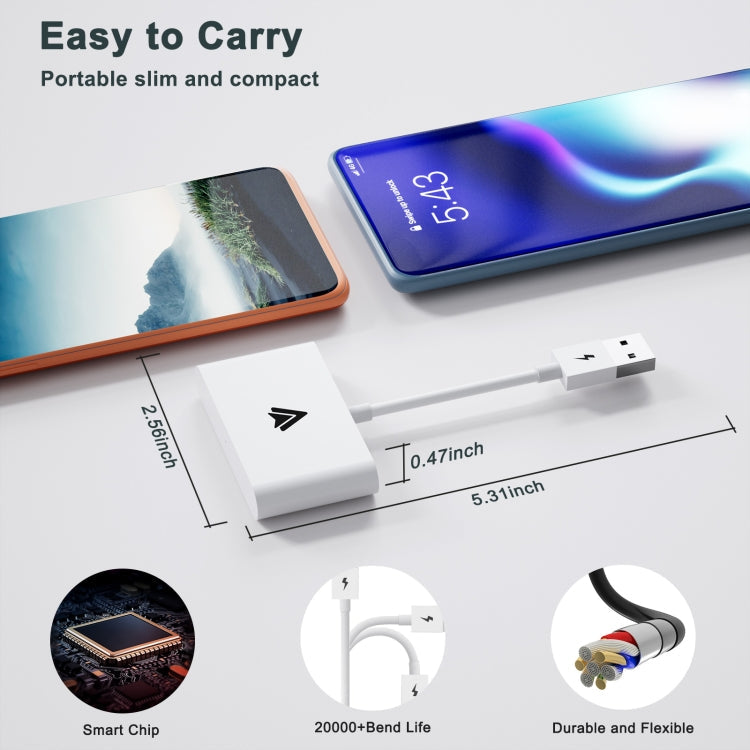 THT-020-2+ USB + USB-C / Type-C Wired to Wireless Carplay Adapter for Android Smartphone(White)
