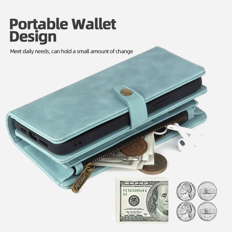 For iPhone 14 Zipper Wallet Magnetic Detachable Leather Phone Case(Blue)