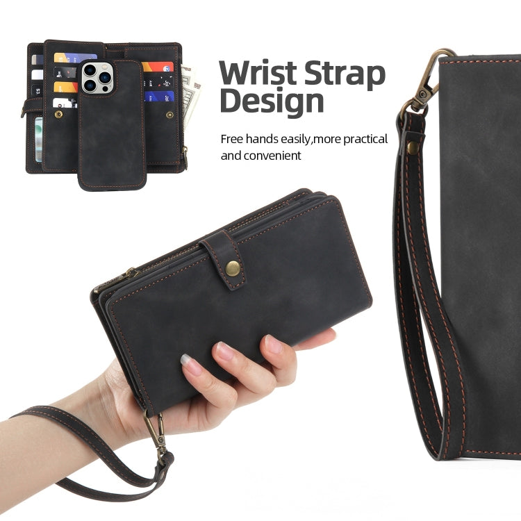 For iPhone 14 Pro Zipper Wallet Magnetic Detachable Leather Phone Case(Black)
