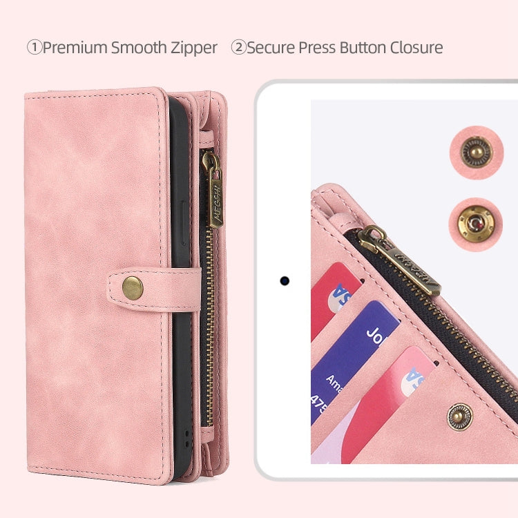 For iPhone 14 Pro Max Zipper Wallet Magnetic Detachable Leather Phone Case(Pink)