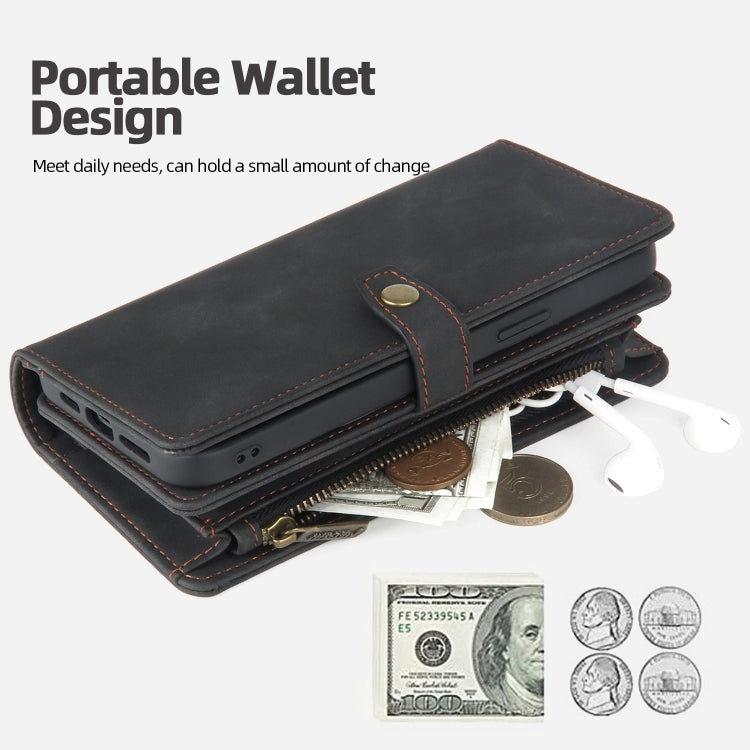 For iPhone 14 Pro Max Zipper Wallet Magnetic Detachable Leather Phone Case(Black)
