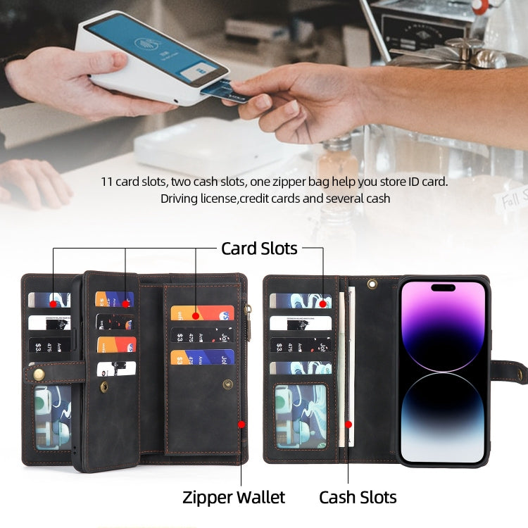 For iPhone 14 Pro Max Zipper Wallet Magnetic Detachable Leather Phone Case(Black)