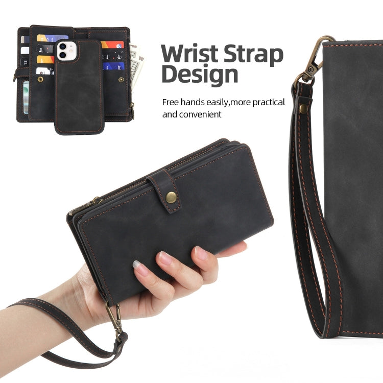For iPhone 12 / 12 Pro Zipper Wallet Magnetic Detachable Leather Phone Case(Black)