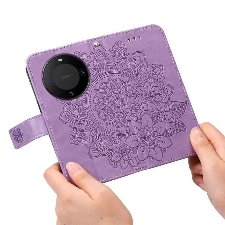 Seven-petal Flowers Embossing Leather Phone Case, For Huawei Mate 60 Pro, For Huawei Enjoy 60X, For Huawei nova 11 Pro, For Huawei nova 11